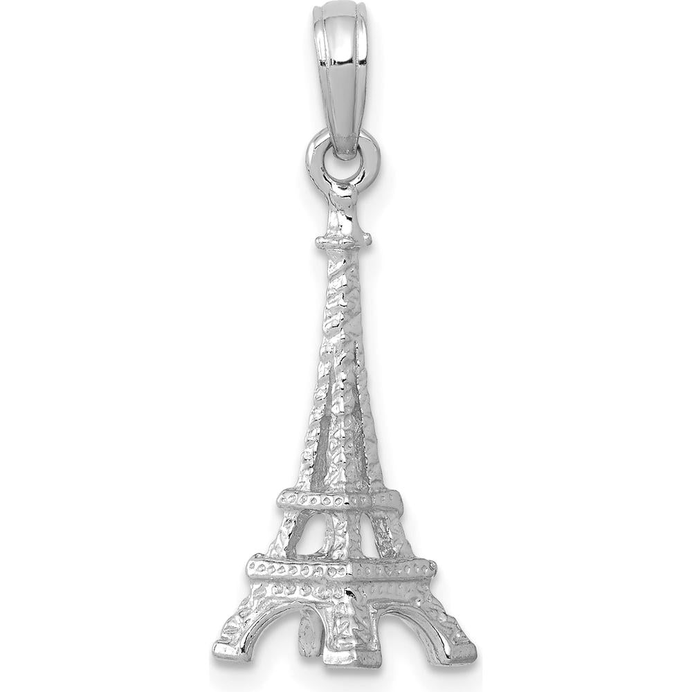 14K White Gold Solid Polished 3D Eiffel Tower Charm by Oro Pregiato