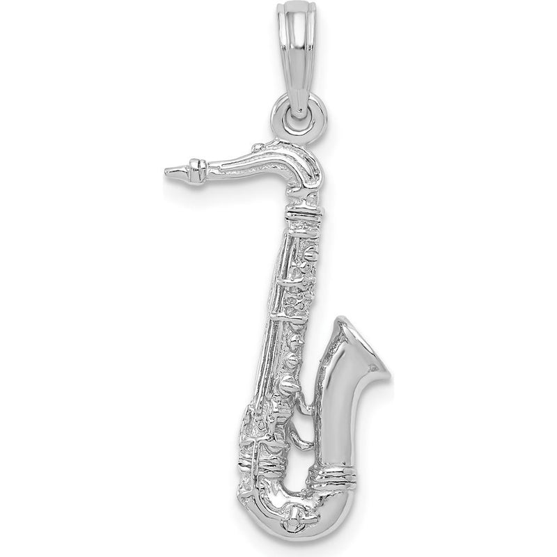 14K White Gold Solid Polished 3D Saxophone Charm - 22mm Length by Oro Pregiato