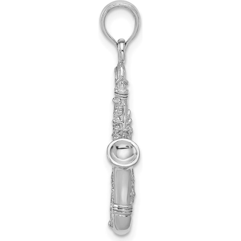 14K White Gold Solid Polished 3D Saxophone Charm - 22mm Length by Oro Pregiato