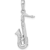 14K White Gold Solid Polished 3D Saxophone Charm - 22mm Length by Oro Pregiato