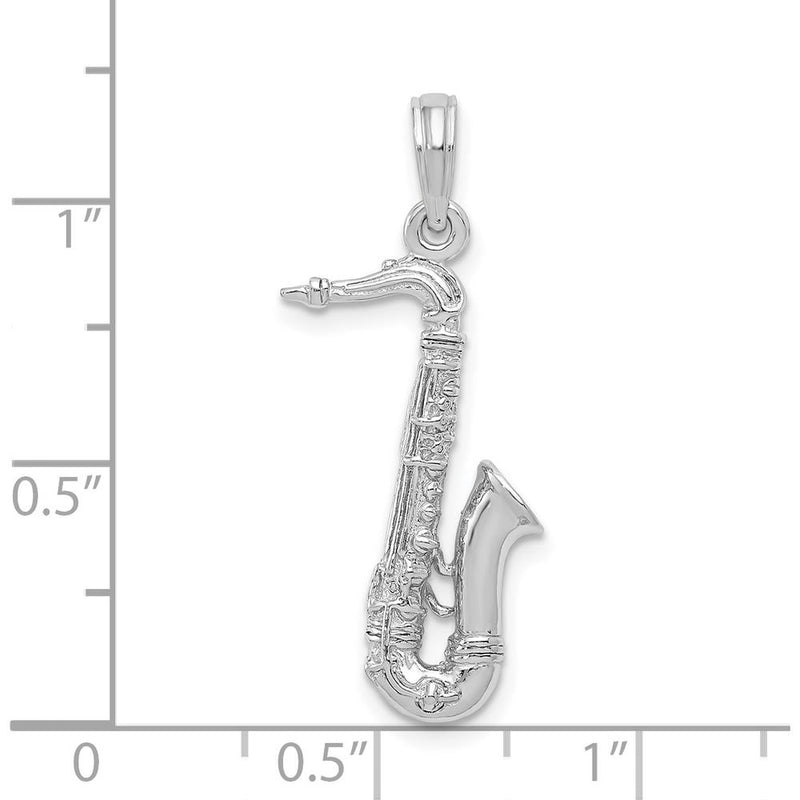 14K White Gold Solid Polished 3D Saxophone Charm - 22mm Length by Oro Pregiato