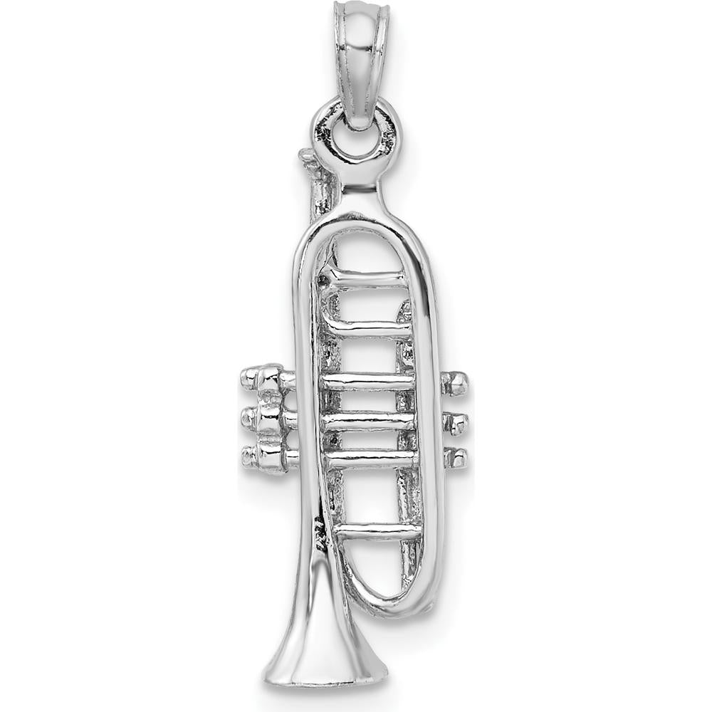 14K White Gold Solid Polished 3D Trumpet Pendant - A Musical Masterpiece by Oro Pregiato