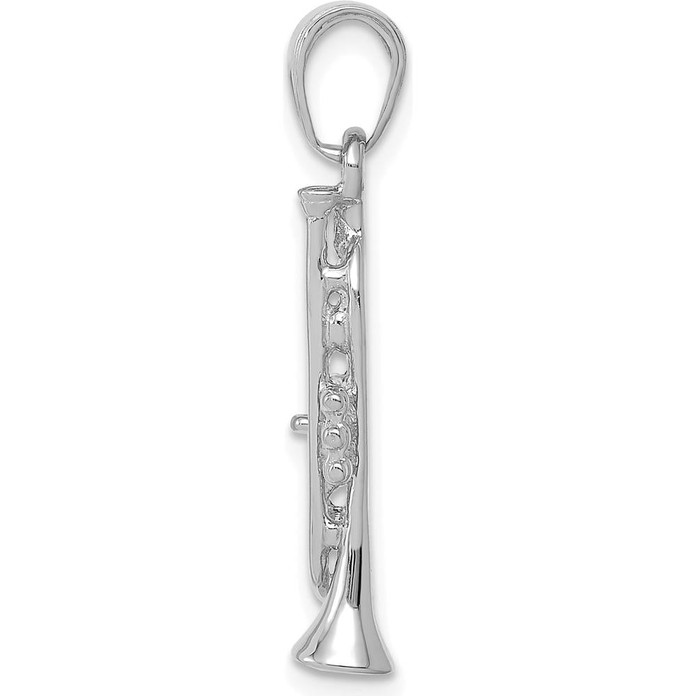 14K White Gold Solid Polished 3D Trumpet Pendant - A Musical Masterpiece by Oro Pregiato