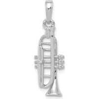 14K White Gold Solid Polished 3D Trumpet Pendant - A Musical Masterpiece by Oro Pregiato