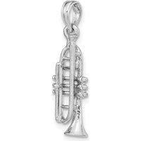 14K White Gold Solid Polished 3D Trumpet Pendant - A Musical Masterpiece by Oro Pregiato