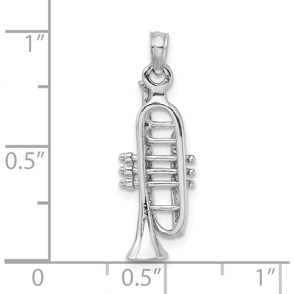 14K White Gold Solid Polished 3D Trumpet Pendant - A Musical Masterpiece by Oro Pregiato