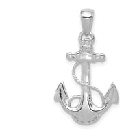 14K White Gold Solid Polished Anchor Pendant with Rope Detail - 27mm Length by Oro Pregiato
