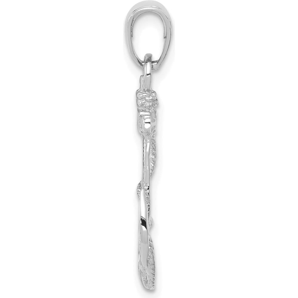 14K White Gold Solid Polished Anchor Pendant with Rope Detail - 27mm Length by Oro Pregiato