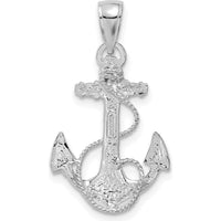14K White Gold Solid Polished Anchor Pendant with Rope Detail - 27mm Length by Oro Pregiato