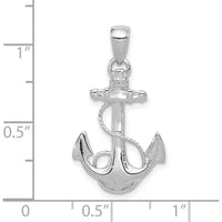 14K White Gold Solid Polished Anchor Pendant with Rope Detail - 27mm Length by Oro Pregiato