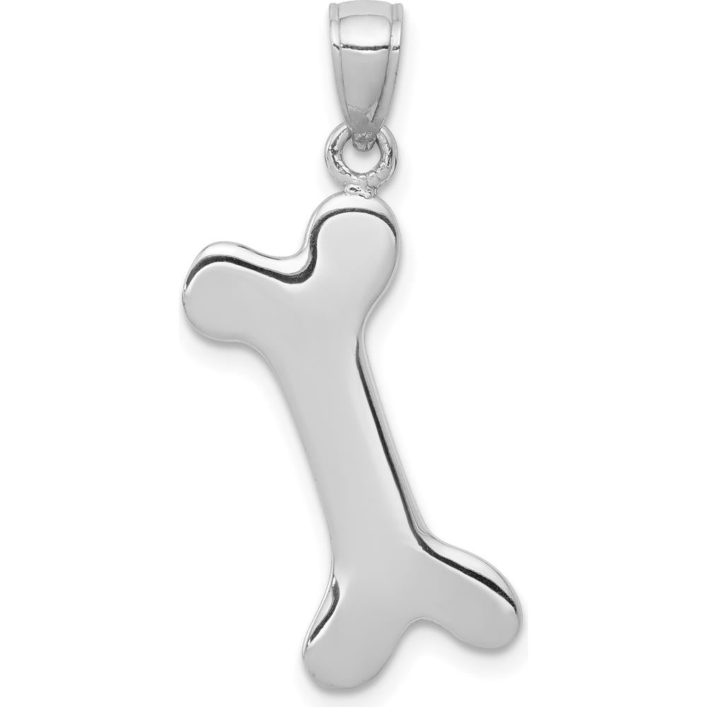 14K White Gold Solid Polished Dog Bone Pendant Charm with 3D Design by Oro Pregiato