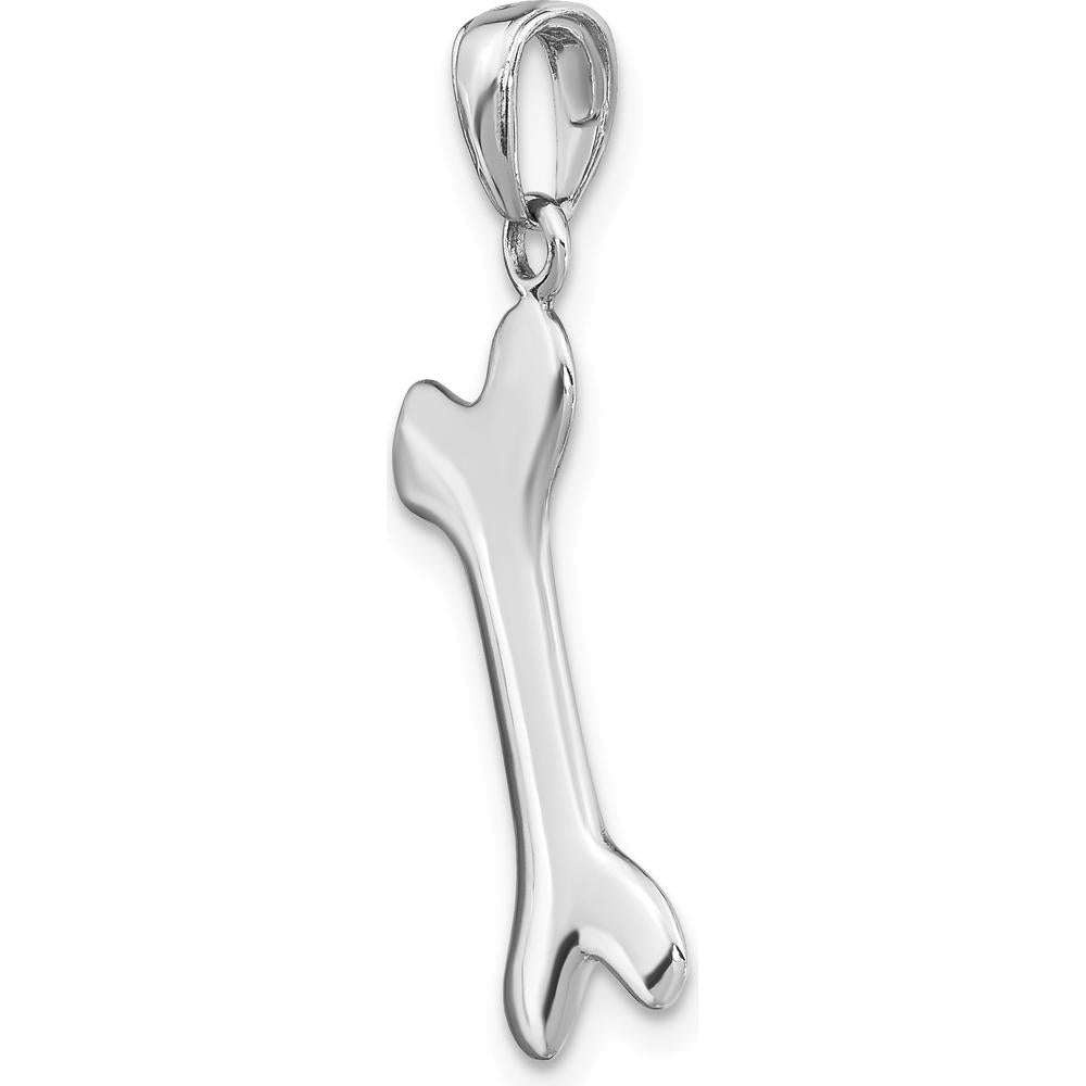 14K White Gold Solid Polished Dog Bone Pendant Charm with 3D Design by Oro Pregiato