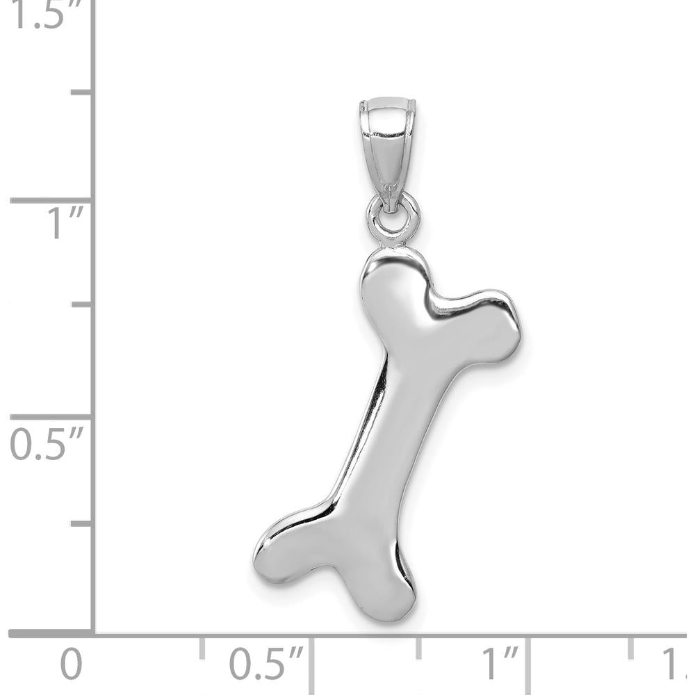 14K White Gold Solid Polished Dog Bone Pendant Charm with 3D Design by Oro Pregiato