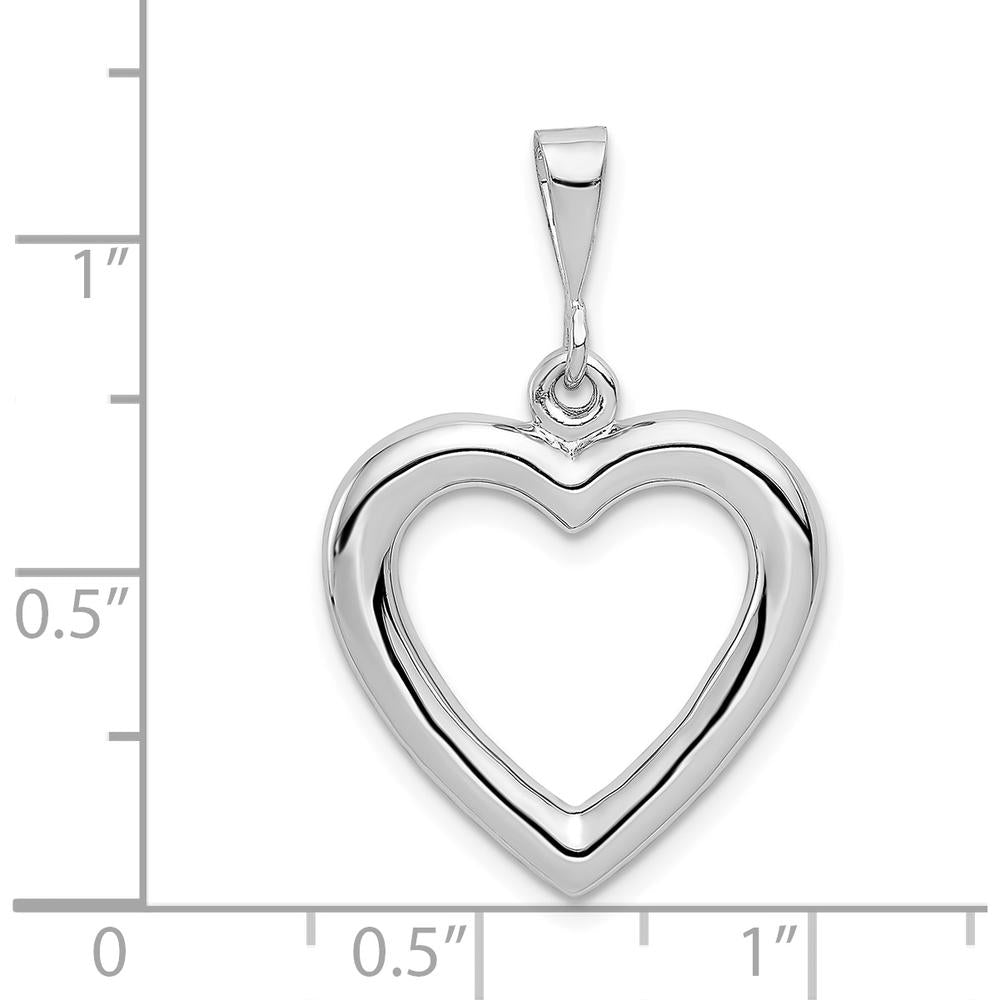 14K White Gold Solid Polished Heart Pendant with Rhodium Plating - 31mm Total Length by Oro Pregiato