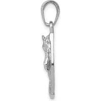 14K White Gold Solid Polished Horse Head in Horseshoe Pendant - Modern Textured Design by Oro Pregiato