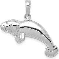 14K White Gold Solid Polished Manatee Pendant with Rhodium Finish by Oro Pregiato
