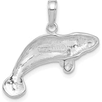 14K White Gold Solid Polished Manatee Pendant with Rhodium Finish by Oro Pregiato