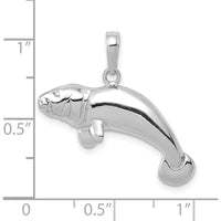 14K White Gold Solid Polished Manatee Pendant with Rhodium Finish by Oro Pregiato