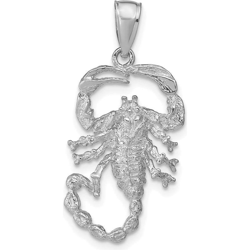 14K White Gold Solid Polished Open-Backed Scorpion Pendant with Rhodium Finish by Oro Pregiato