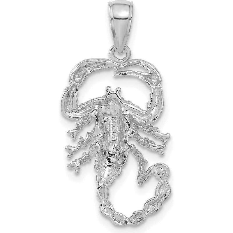 14K White Gold Solid Polished Open-Backed Scorpion Pendant with Rhodium Finish by Oro Pregiato