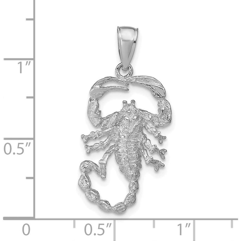 14K White Gold Solid Polished Open-Backed Scorpion Pendant with Rhodium Finish by Oro Pregiato