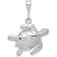 14K White Gold Solid Polished Open-Backed Sea Turtle Pendant - 27.5mm Length by Oro Pregiato