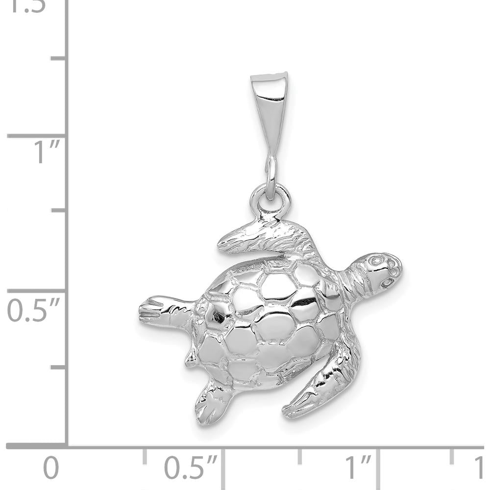 14K White Gold Solid Polished Open-Backed Sea Turtle Pendant - 27.5mm Length by Oro Pregiato