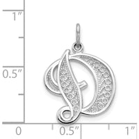 14K White Gold Solid Polished Script Filigree Letter D Initial Pendant - Rhodium Plated by Oro Pregiato