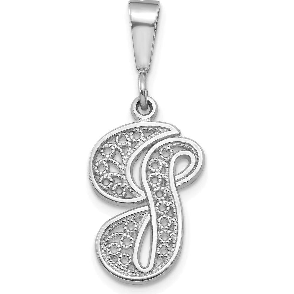14K White Gold Solid Polished Script Filigree Letter G Initial Pendant by Oro Pregiato
