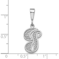 14K White Gold Solid Polished Script Filigree Letter G Initial Pendant by Oro Pregiato