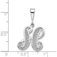 14K White Gold Solid Polished Script Filigree Letter H Pendant by Oro Pregiato