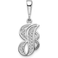 14K White Gold Solid Polished Script Filigree Letter "J" Initial Pendant with Rhodium Plating by Oro Pregiato
