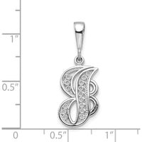 14K White Gold Solid Polished Script Filigree Letter "J" Initial Pendant with Rhodium Plating by Oro Pregiato