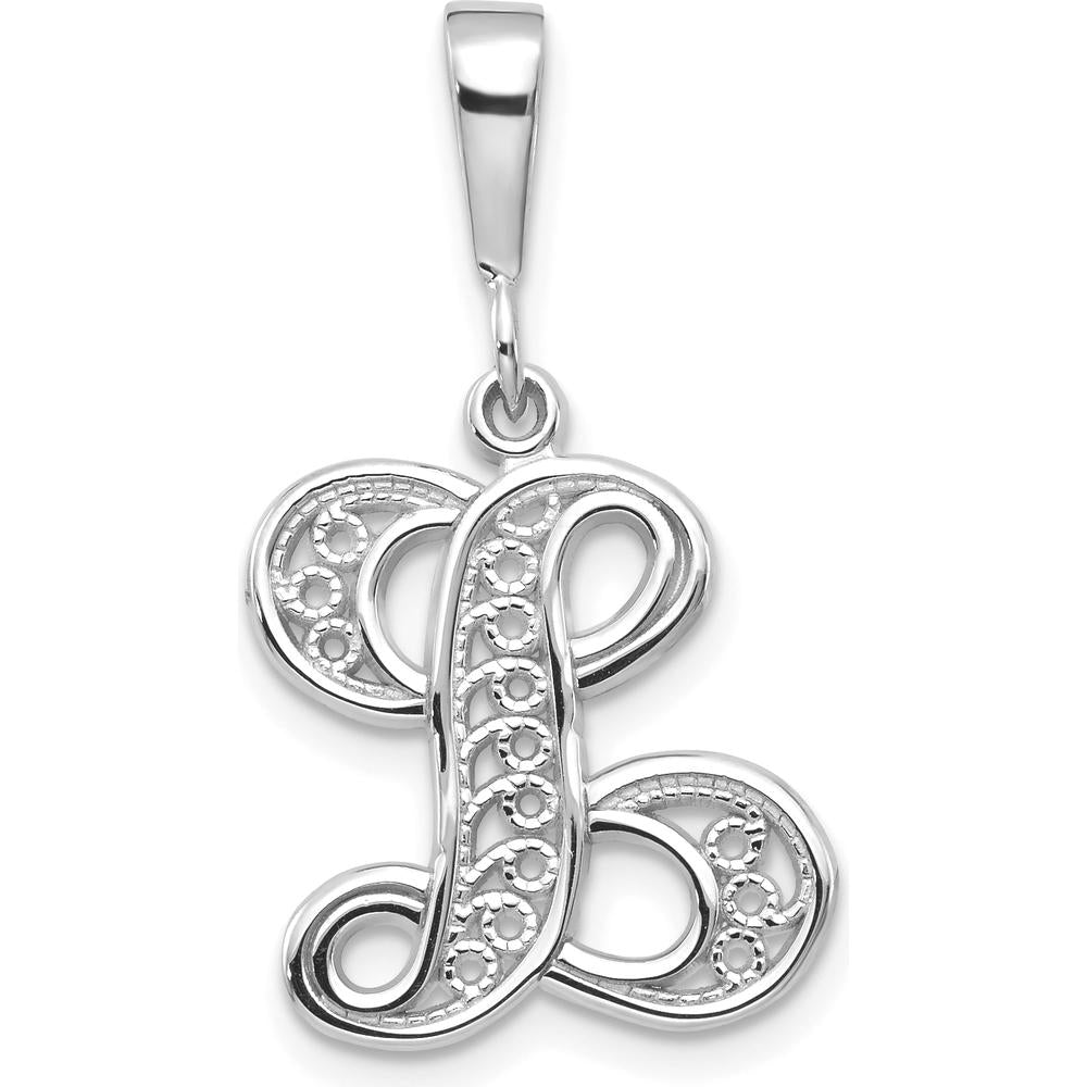14K White Gold Solid Polished Script Filigree Letter L Initial Pendant by Oro Pregiato