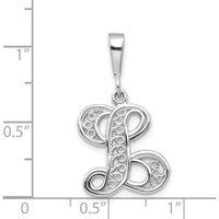 14K White Gold Solid Polished Script Filigree Letter L Initial Pendant by Oro Pregiato