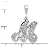 14K White Gold Solid Polished Script Filigree Letter M Initial Pendant - Rhodium Plated by Oro Pregiato