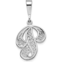 14K White Gold Solid Polished Script Filigree Letter P Initial Pendant by Oro Pregiato