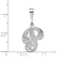 14K White Gold Solid Polished Script Filigree Letter P Initial Pendant by Oro Pregiato