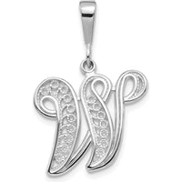 14K White Gold Solid Polished Script Filigree Letter W Initial Pendant by Oro Pregiato
