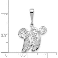 14K White Gold Solid Polished Script Filigree Letter W Initial Pendant by Oro Pregiato
