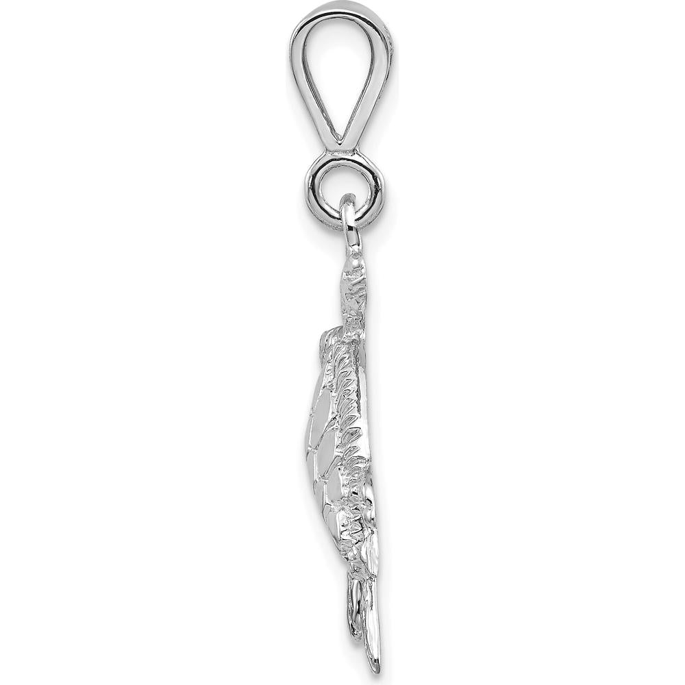 14K White Gold Solid Polished Sea Turtle Pendant - Rhodium Plated 32mm Length by Oro Pregiato