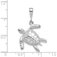 14K White Gold Solid Polished Sea Turtle Pendant - Rhodium Plated 32mm Length by Oro Pregiato