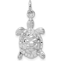 14K White Gold Solid Polished Turtle Charm Pendant - Open-Backed, 20mm Length by Oro Pregiato