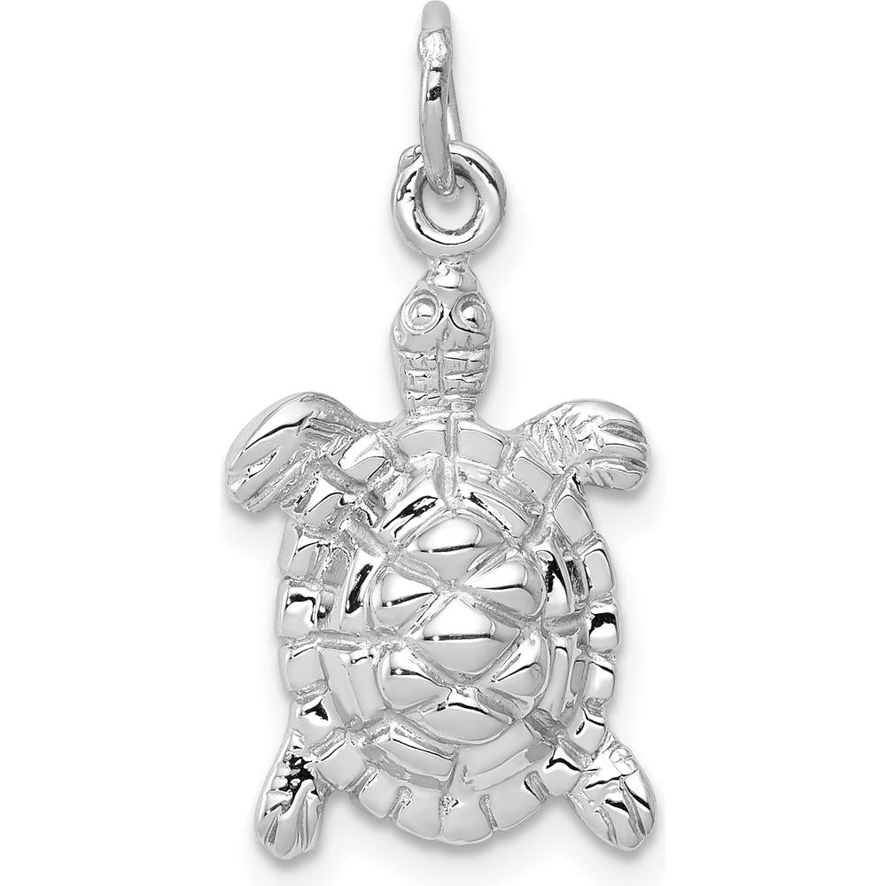 14K White Gold Solid Polished Turtle Charm Pendant - Open-Backed, 20mm Length by Oro Pregiato