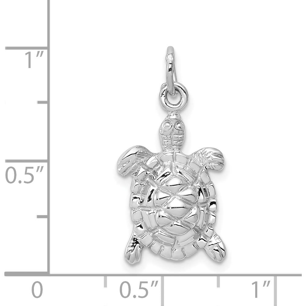 14K White Gold Solid Polished Turtle Charm Pendant - Open-Backed, 20mm Length by Oro Pregiato
