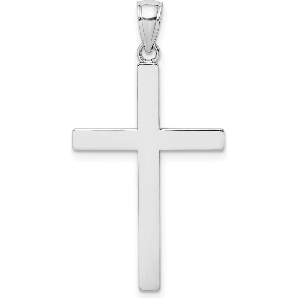 14K White Gold Solid Reversible Latin Cross Pendant - 38mm Length, Rhodium Plated by Oro Pregiato