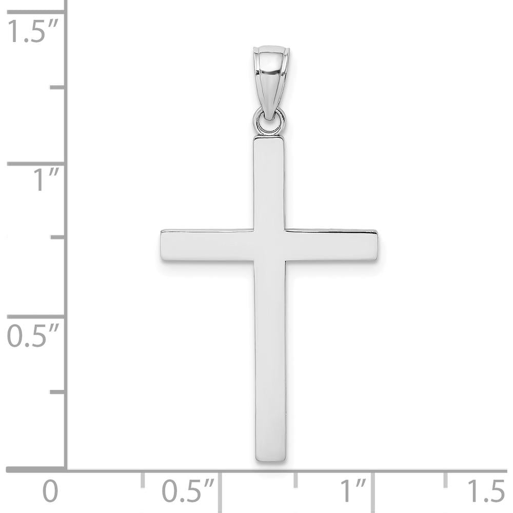 14K White Gold Solid Reversible Latin Cross Pendant - 38mm Length, Rhodium Plated by Oro Pregiato