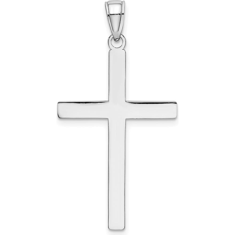 14K White Gold Solid Reversible Latin Cross Pendant - 38mm Length, Rhodium Plated by Oro Pregiato