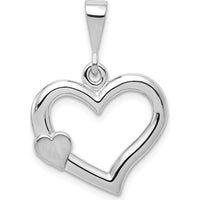 14K White Gold Solid Satin and Polished 3D Heart Pendant - Rhodium Plated by Oro Pregiato