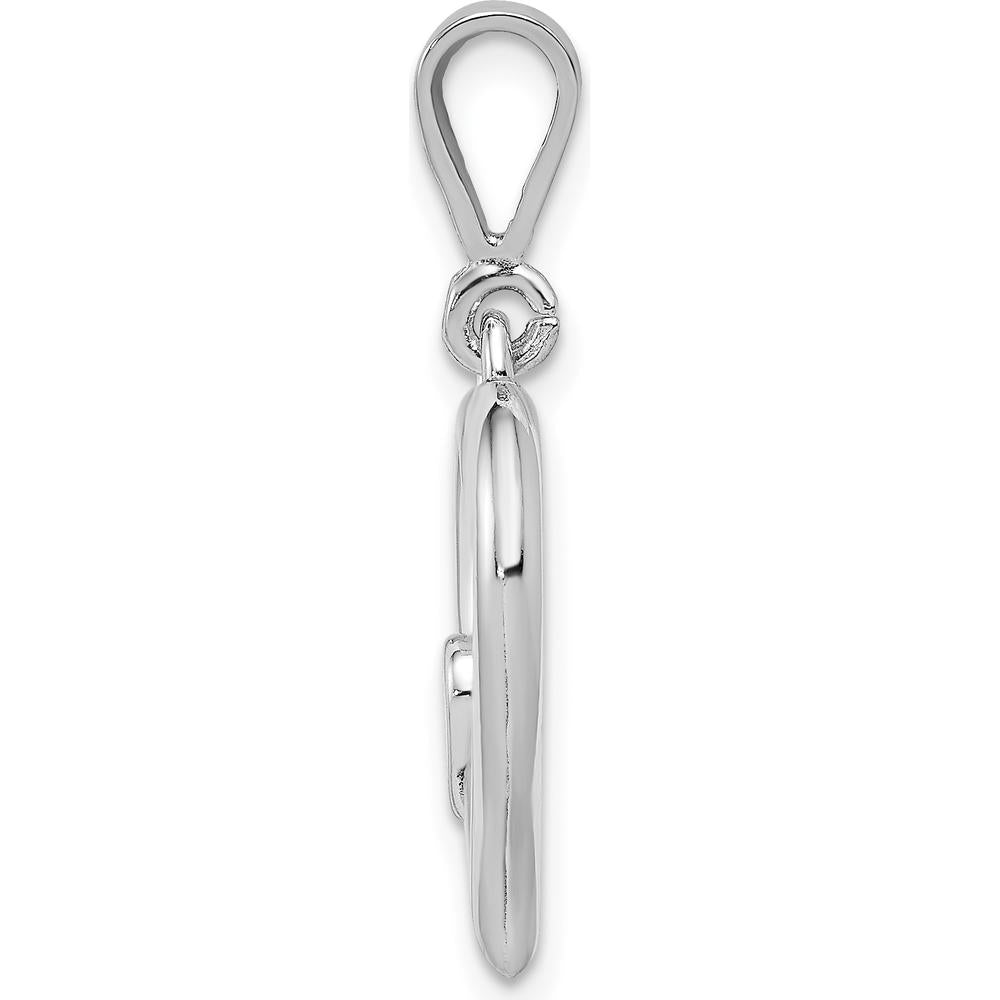 14K White Gold Solid Satin and Polished 3D Heart Pendant - Rhodium Plated by Oro Pregiato